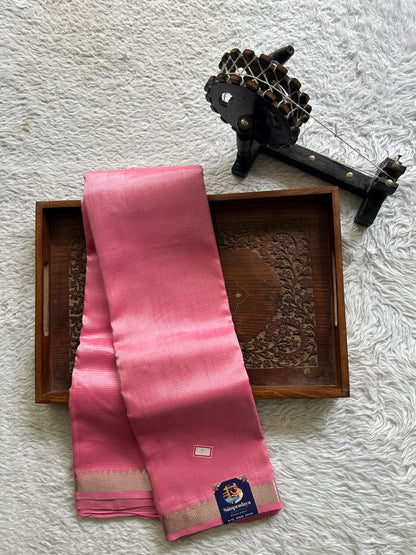 Mangalagiri Plain Pattu Saree Baby Pink colored complemented with a Zari Border. - Sampradaya Designer Studio