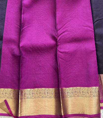 Kanjivaram Silk Saree - Purple with Gold Zari Border ( Powerloom) | Affordable Luxury