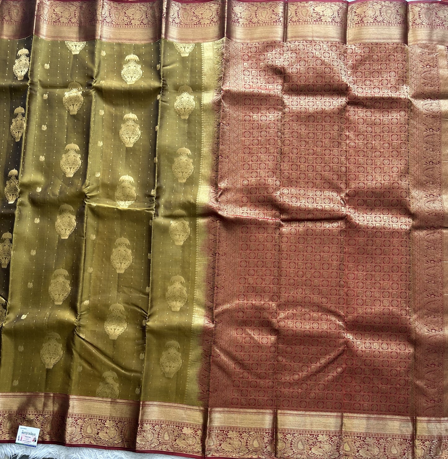 Kanjivaram Silk Saree - Green with Gold Zari Border ( Powerloom) | Affordable Luxury