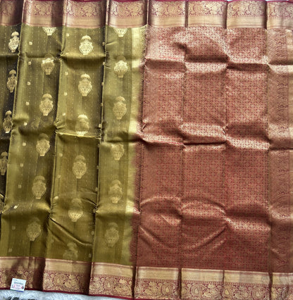 Kanjivaram Silk Saree - Green with Gold Zari Border ( Powerloom) | Affordable Luxury