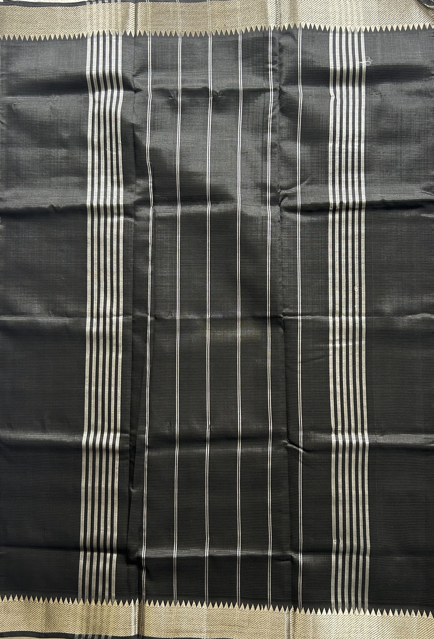 Mangalagiri Plain Pattu Saree Black colored complemented with a Zari Border. - Sampradaya Designer Studio