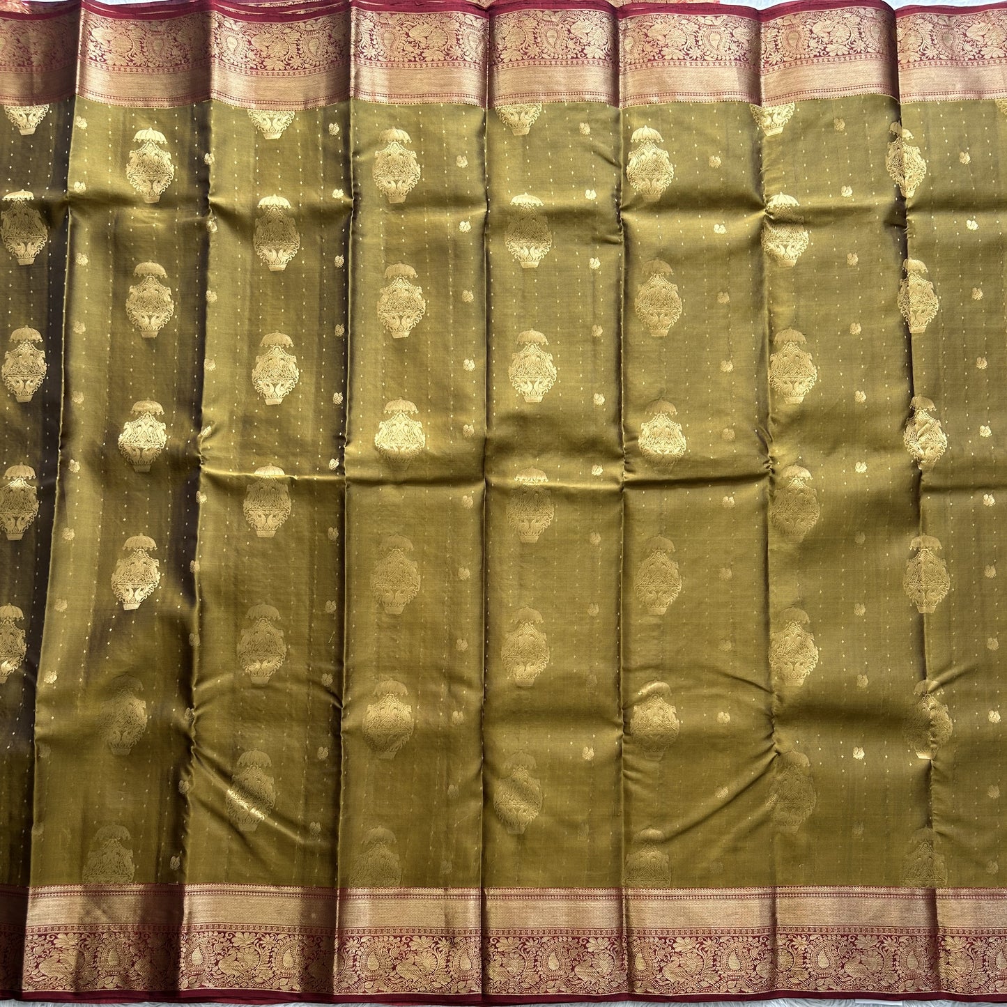 Kanjivaram Silk Saree - Green with Gold Zari Border ( Powerloom) | Affordable Luxury