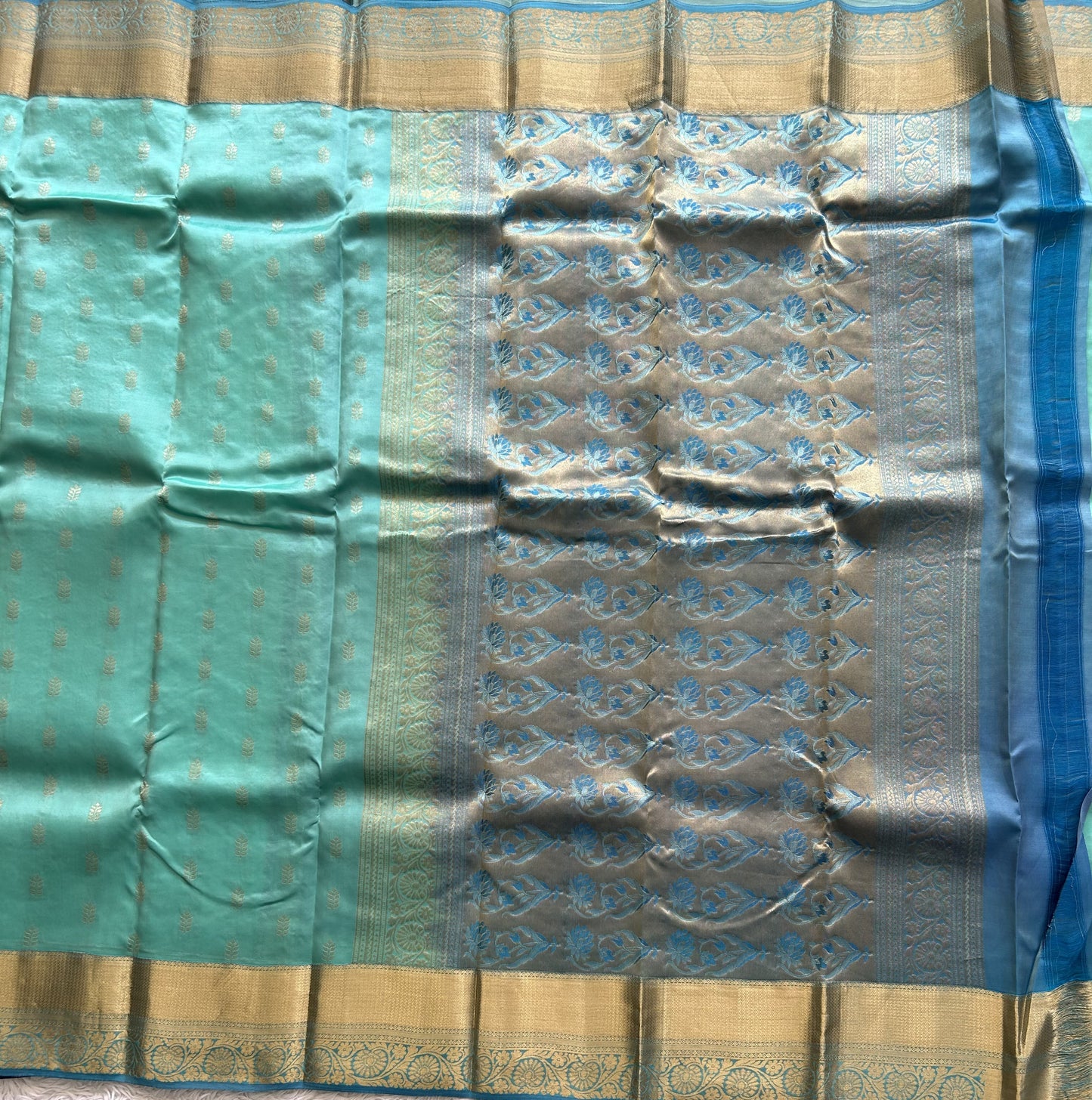 Kanjivaram Silk Saree - Blue with Gold Zari Border ( Powerloom) | Affordable Luxury