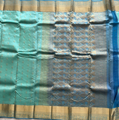 Kanjivaram Silk Saree - Blue with Gold Zari Border ( Powerloom) | Affordable Luxury