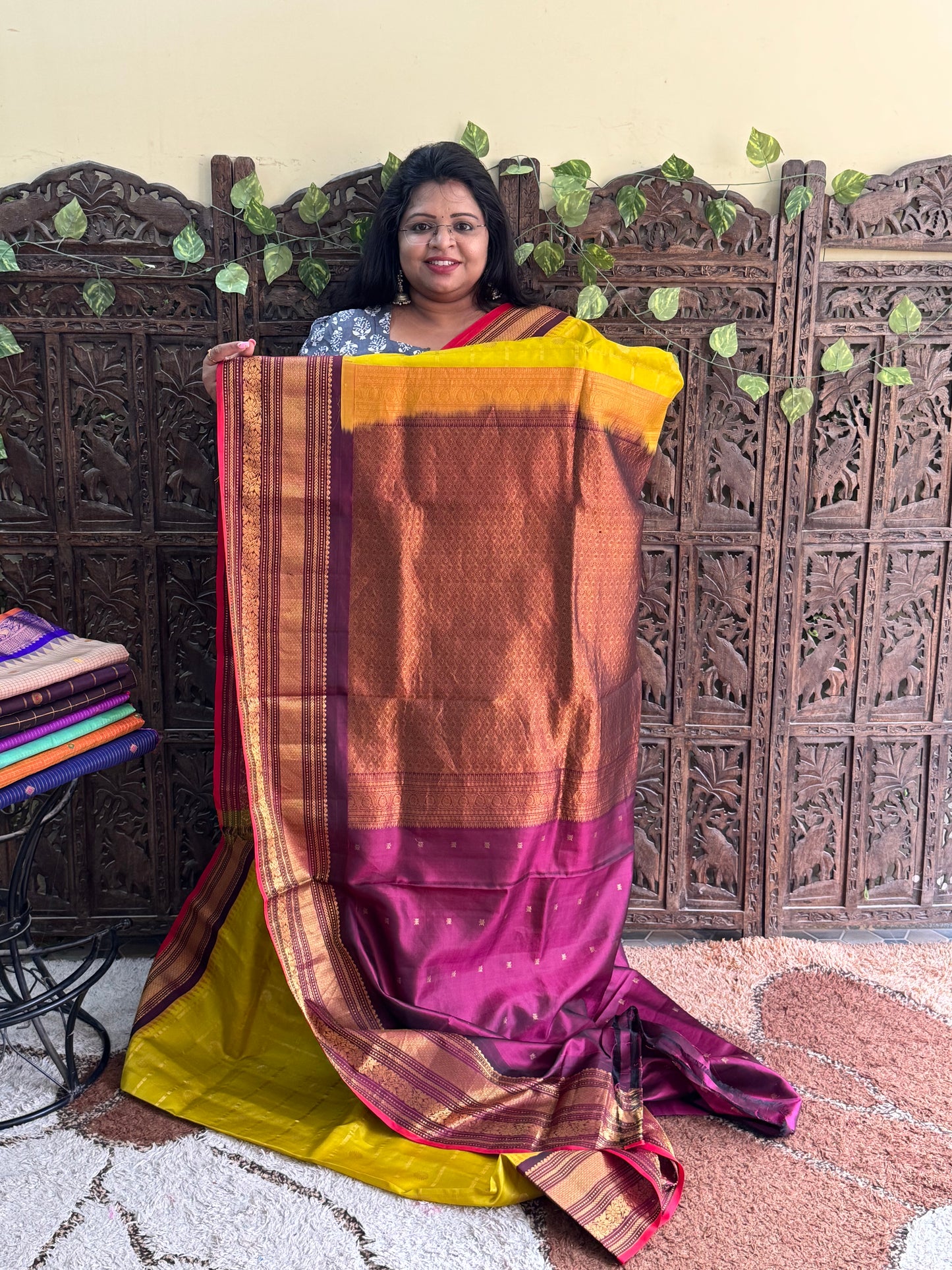 Yellow Gadwal Pure Silk Saree (Powerloom) With Gold Zari Border — Silk Mark Certified - Sampradaya Designer Studio