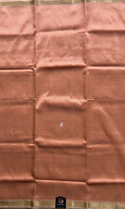 Mangalagiri Plain Pattu Saree Peach colored complemented with a Zari Border. - Sampradaya Designer Studio
