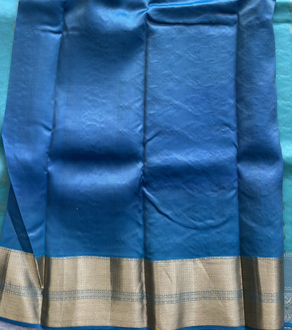 Kanjivaram Silk Saree - Blue with Gold Zari Border ( Powerloom) | Affordable Luxury