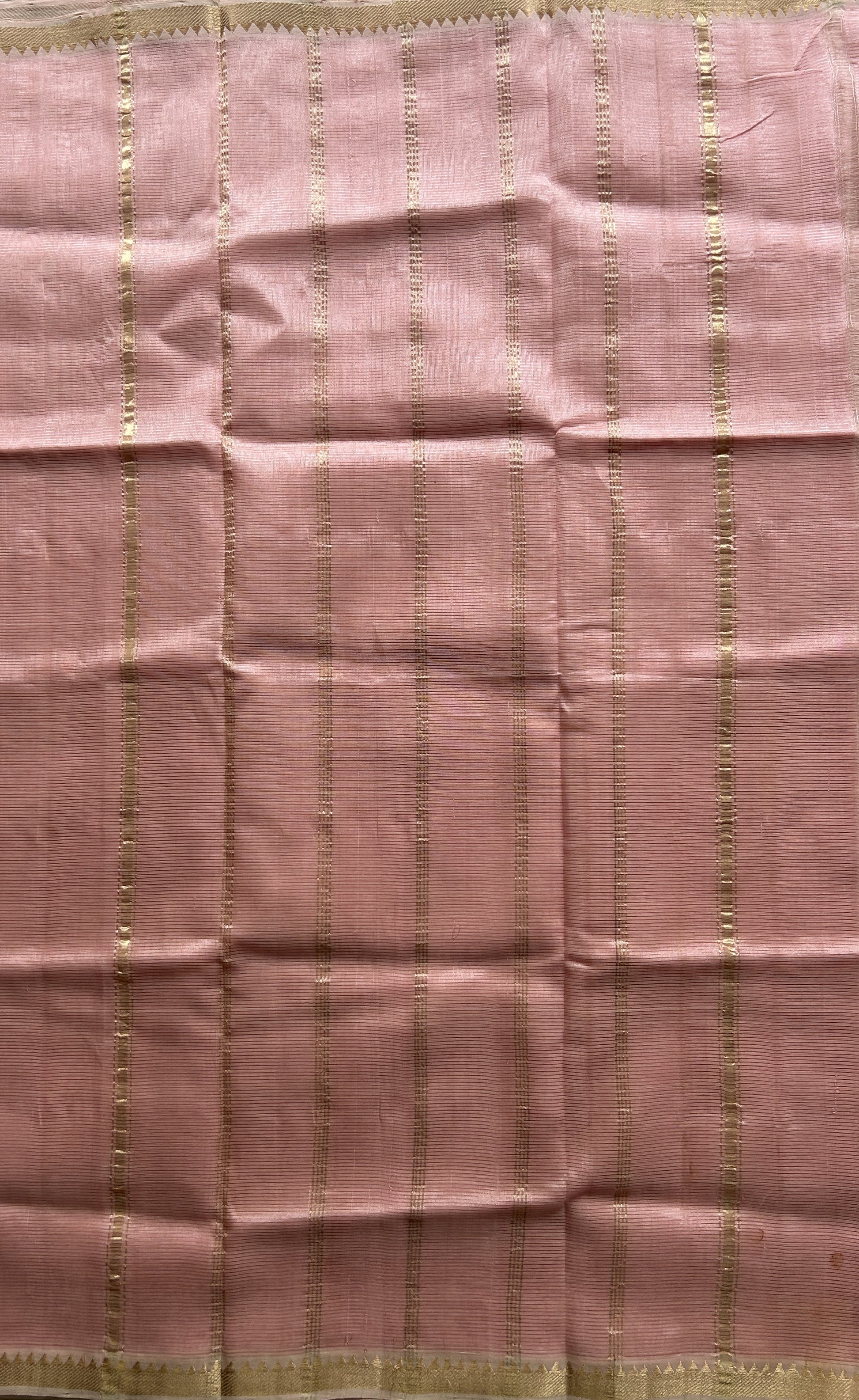 Mangalagiri Plain Pattu Saree Light Baby Pink colored complemented with a Zari Border. - Sampradaya Designer Studio