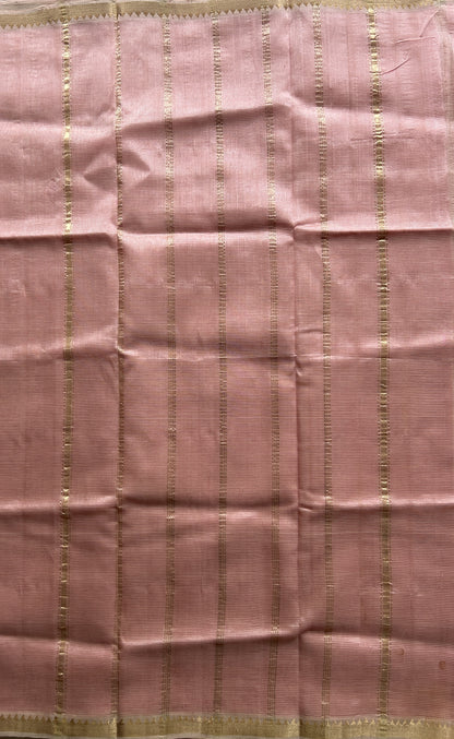 Mangalagiri Plain Pattu Saree Light Baby Pink colored complemented with a Zari Border. - Sampradaya Designer Studio