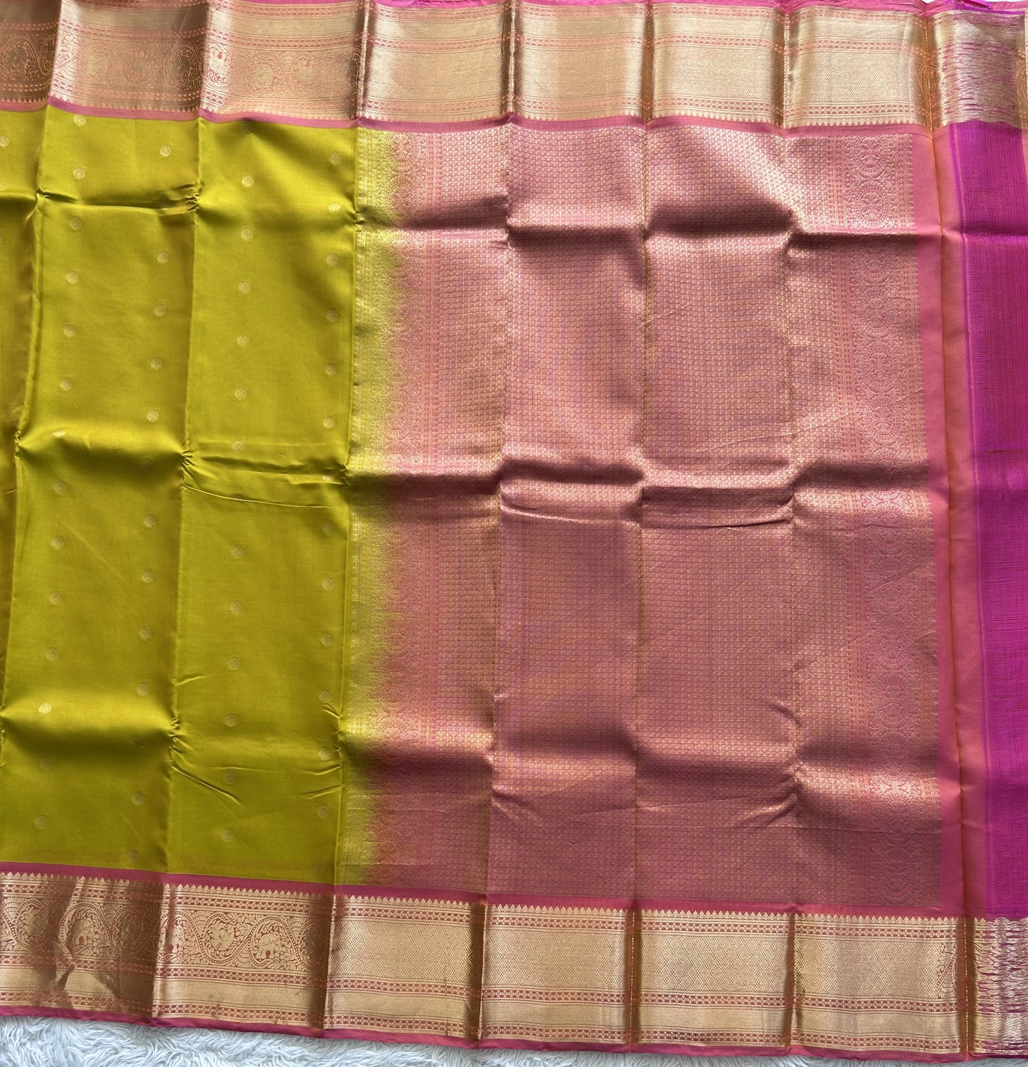 Kanjivaram Silk Saree - yellow with Gold Zari Border ( Powerloom) | Affordable Luxury