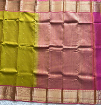Kanjivaram Silk Saree - yellow with Gold Zari Border ( Powerloom) | Affordable Luxury