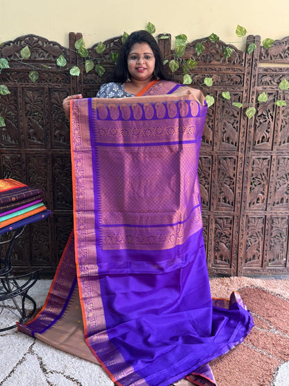 Beige Gadwal Pure Silk Saree (Powerloom) With Gold Zari Border — Silk Mark Certified - Sampradaya Designer Studio