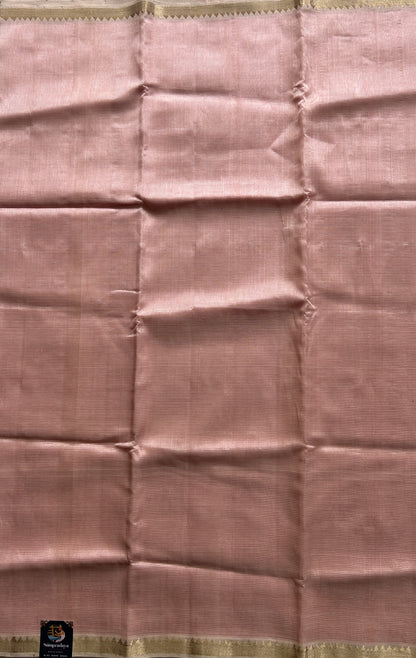 Mangalagiri Plain Pattu Saree Light Baby Pink colored complemented with a Zari Border. - Sampradaya Designer Studio