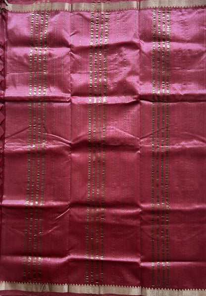 Mangalagiri Plain Pattu Saree Dark Onion Pink colored complemented with a Zari Border. - Sampradaya Designer Studio