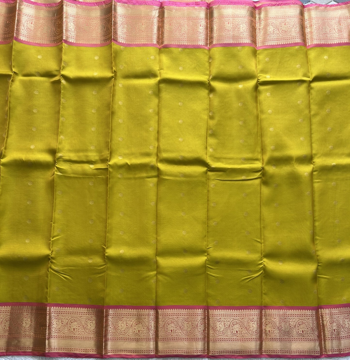 Kanjivaram Silk Saree - yellow with Gold Zari Border ( Powerloom) | Affordable Luxury