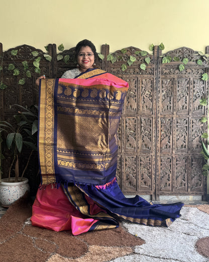 Gadwal Silk Saree Dual Tone Colored Complemented With a Zari Border - Sampradaya Designer Studio