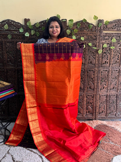 Brown Gadwal Pure Silk Saree (Powerloom) With Gold Zari Border — Silk Mark Certified - Sampradaya Designer Studio