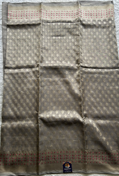 Banarasi Kora Tissue Saree Light Gray Colored Complemented with a Zari Border. - Sampradaya Designer Studio