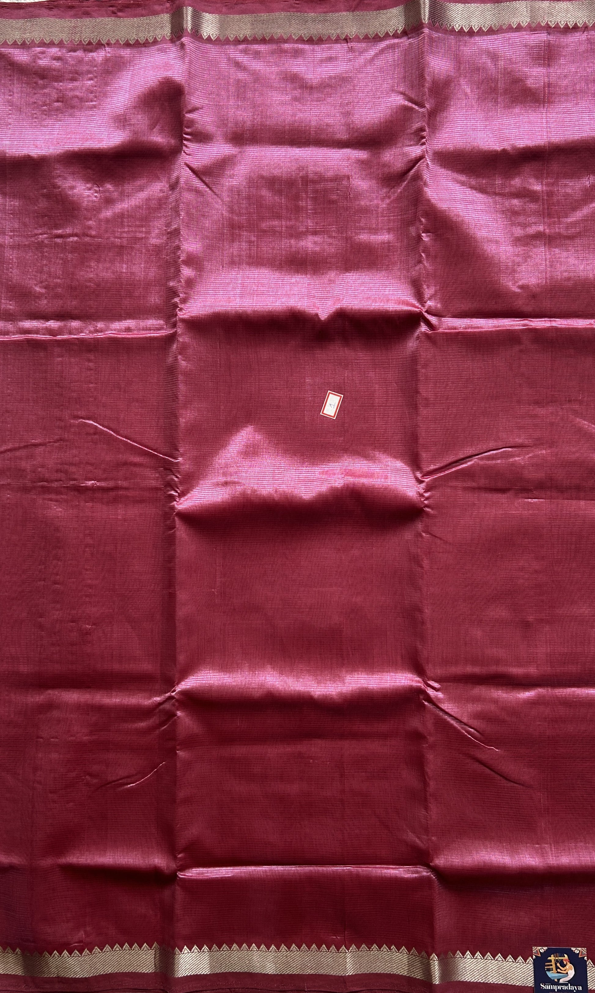 Mangalagiri Plain Pattu Saree Dark Onion Pink colored complemented with a Zari Border. - Sampradaya Designer Studio