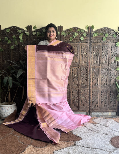 Gadwal Silk Saree Chocolate Brown Colored Complemented With a Zari Border - Sampradaya Designer Studio