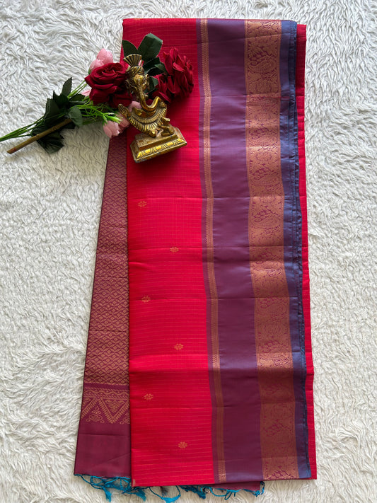 Kanjivaram Silk Saree - Pink with Gold Zari Border ( Powerloom) | Affordable Luxury