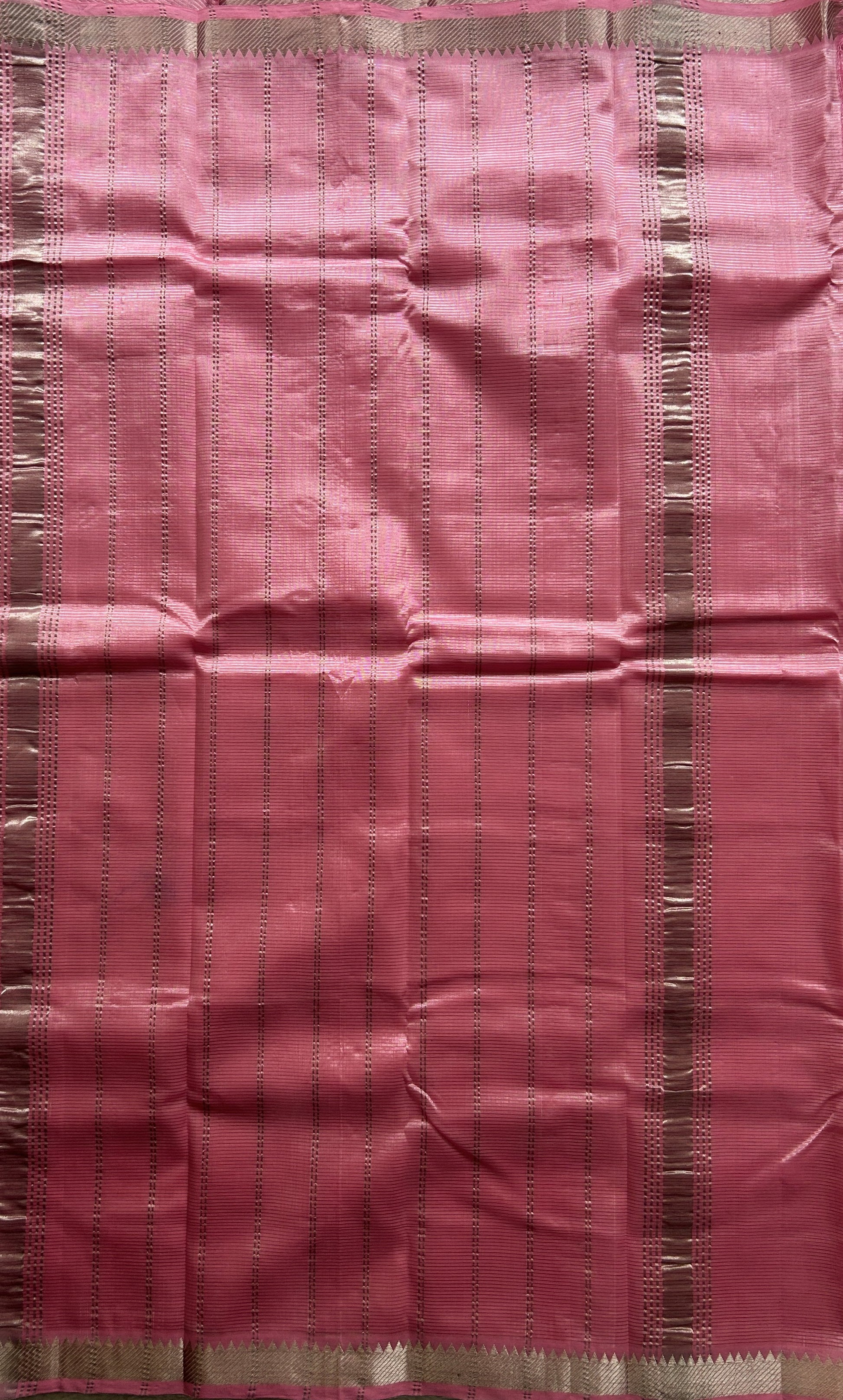 Mangalagiri Plain Pattu Saree Baby Pink colored complemented with a Zari Border. - Sampradaya Designer Studio
