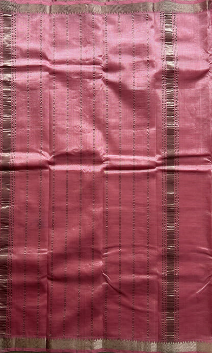 Mangalagiri Plain Pattu Saree Baby Pink colored complemented with a Zari Border. - Sampradaya Designer Studio