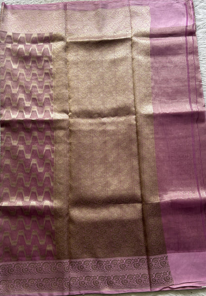 Banarasi Kora Tissue Saree Pink Colored Complemented with a Zari Border. - Sampradaya Designer Studio