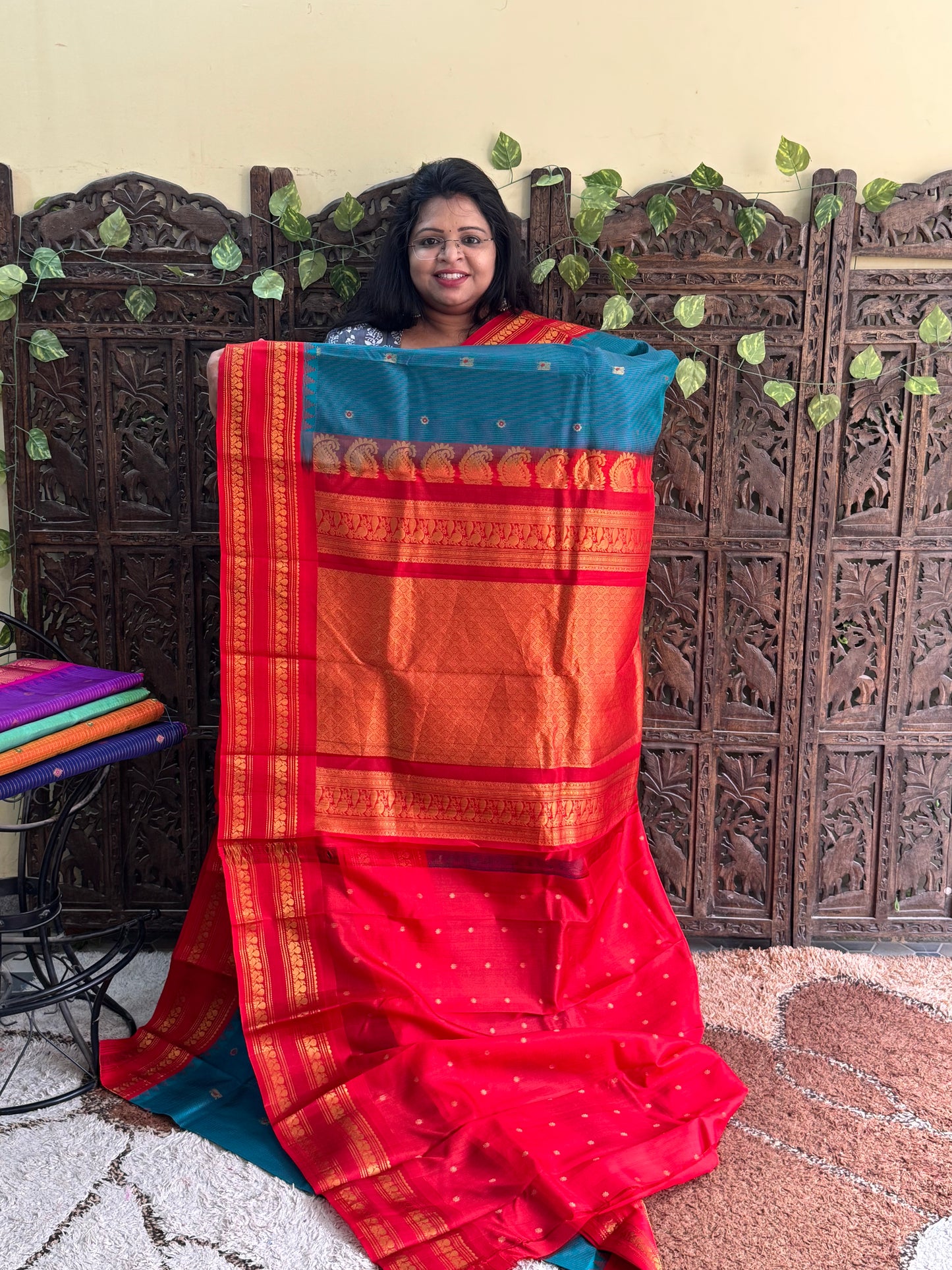 Rama  Green Gadwal Pure Silk Saree (Powerloom) With Gold Zari Border — Silk Mark Certified - Sampradaya Designer Studio