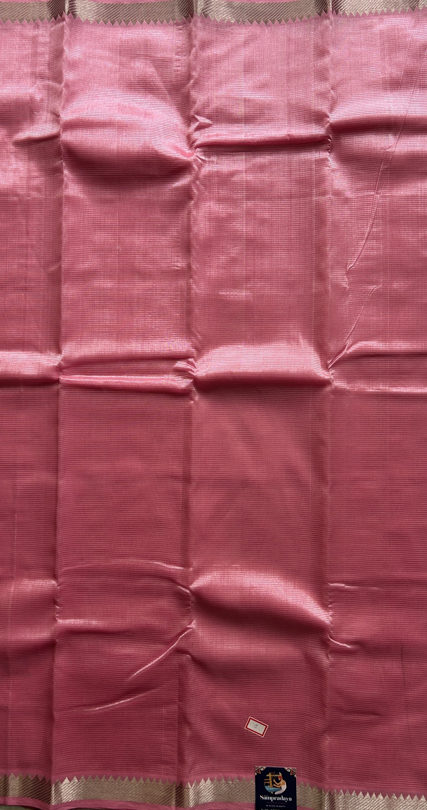 Mangalagiri Plain Pattu Saree Baby Pink colored complemented with a Zari Border. - Sampradaya Designer Studio