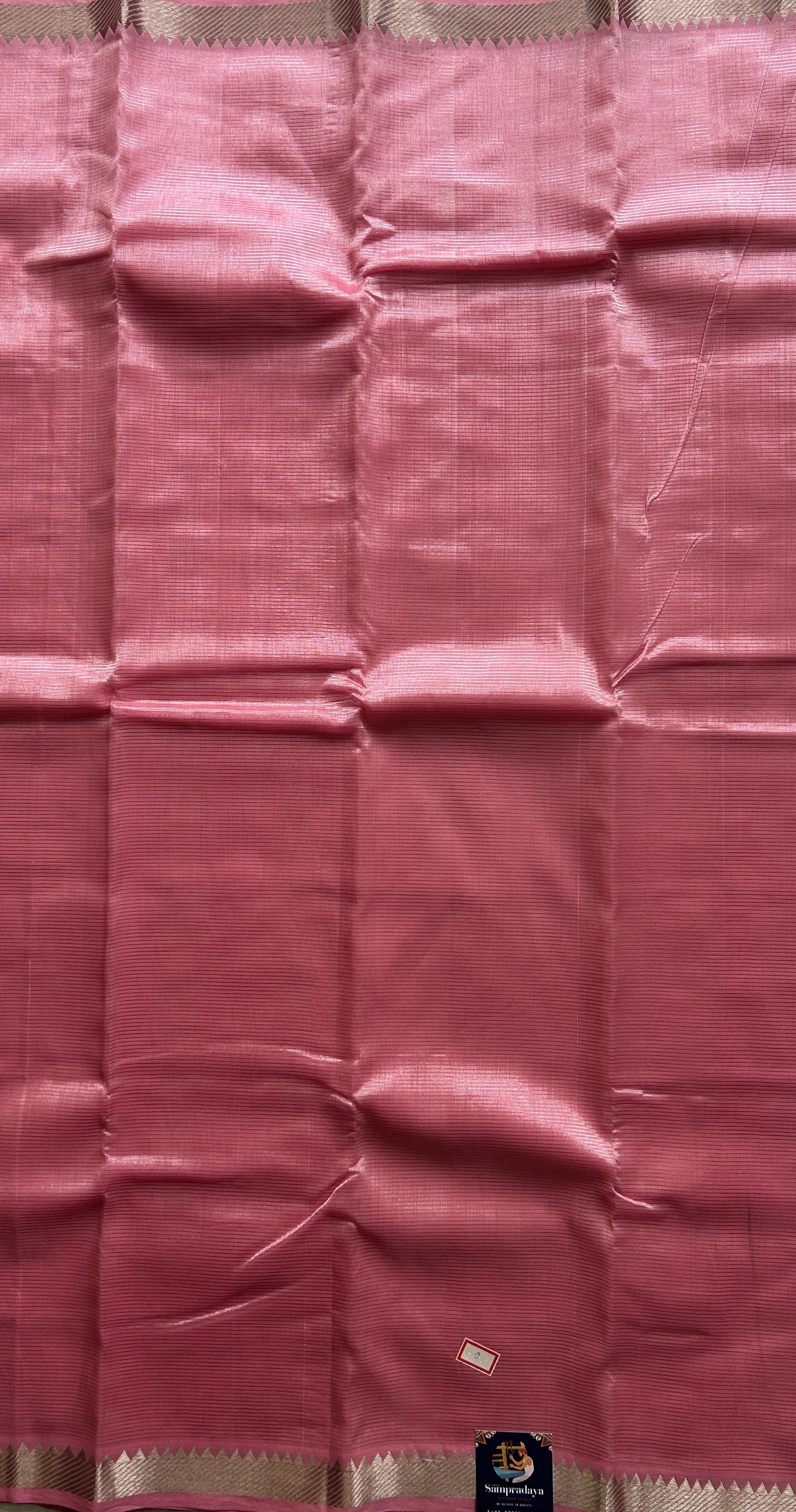 Mangalagiri Plain Pattu Saree Baby Pink colored complemented with a Zari Border. - Sampradaya Designer Studio