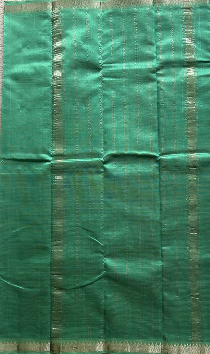 Mangalagiri Plain Pattu Saree Sea Green colored complemented with a Zari Border. - Sampradaya Designer Studio