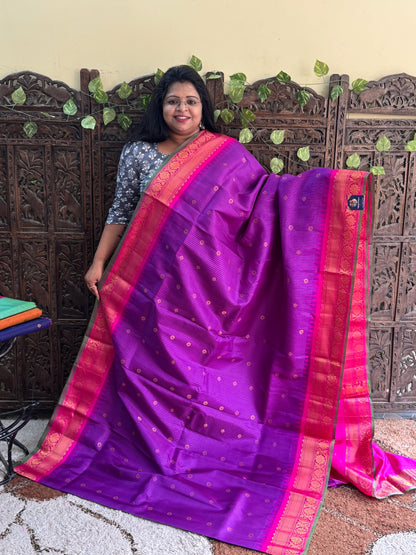 Violet Gadwal Pure Silk Saree (Powerloom) With Gold Zari Border — Silk Mark Certified - Sampradaya Designer Studio