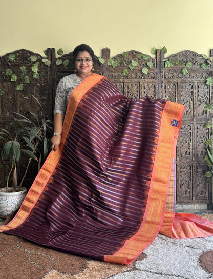 Gadwal Silk Saree Brown Colored Complemented With a Zari Border - Sampradaya Designer Studio