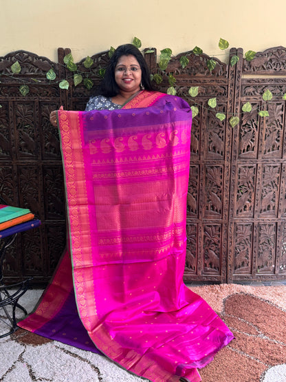 Violet Gadwal Pure Silk Saree (Powerloom) With Gold Zari Border — Silk Mark Certified - Sampradaya Designer Studio