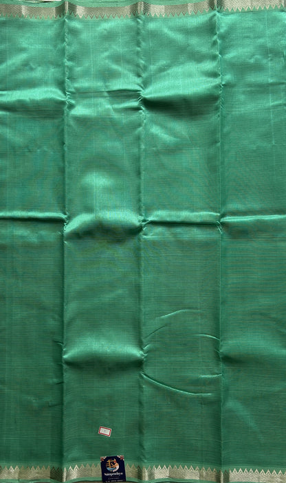 Mangalagiri Plain Pattu Saree Sea Green colored complemented with a Zari Border. - Sampradaya Designer Studio