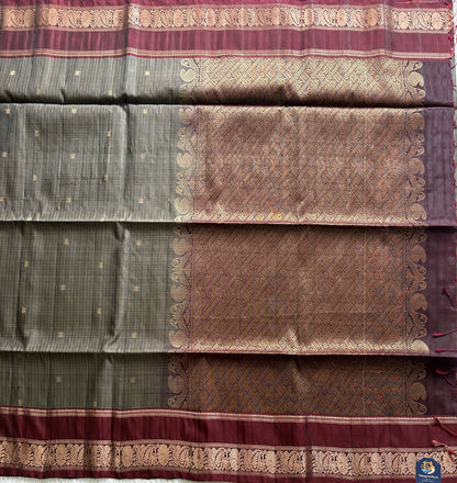 Kanjivaram Silk Saree - Gray with Gold Zari Border ( Powerloom) | Affordable Luxury