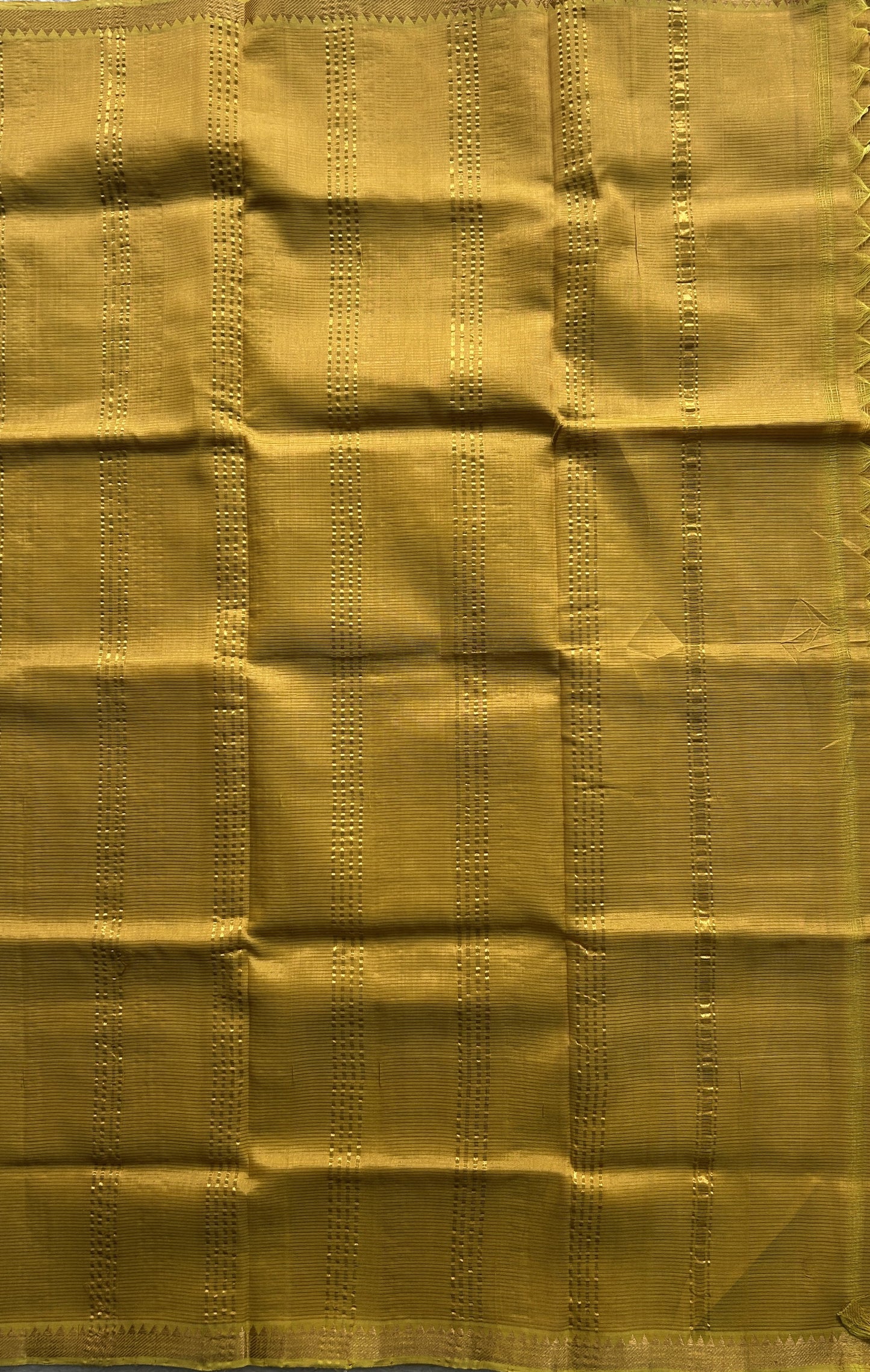 Mangalagiri Plain Pattu Saree Mustard colored complemented with a Zari Border. - Sampradaya Designer Studio
