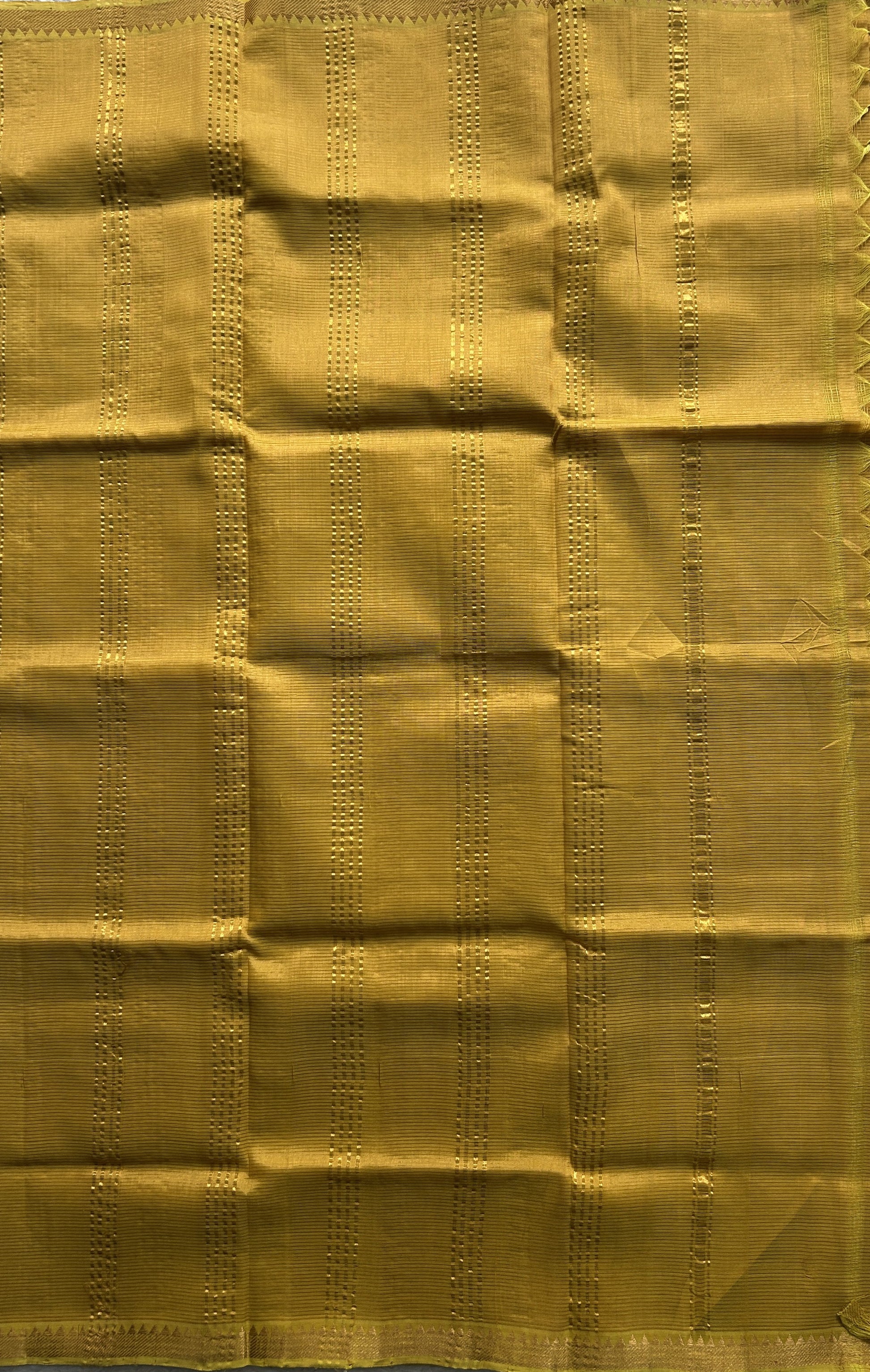 Mangalagiri Plain Pattu Saree Mustard colored complemented with a Zari Border. - Sampradaya Designer Studio