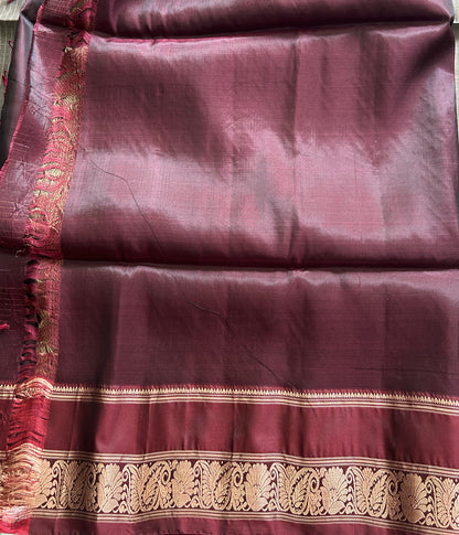Kanjivaram Silk Saree - Gray with Gold Zari Border ( Powerloom) | Affordable Luxury