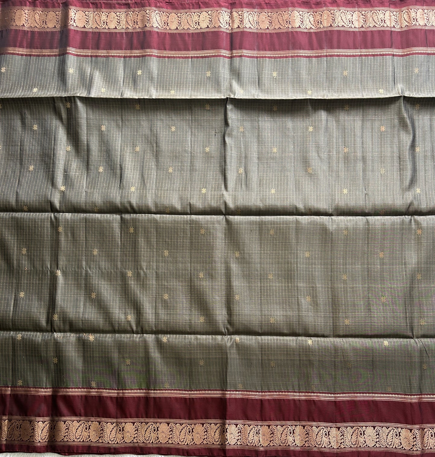 Kanjivaram Silk Saree - Gray with Gold Zari Border ( Powerloom) | Affordable Luxury