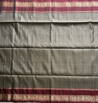 Kanjivaram Silk Saree - Gray with Gold Zari Border ( Powerloom) | Affordable Luxury