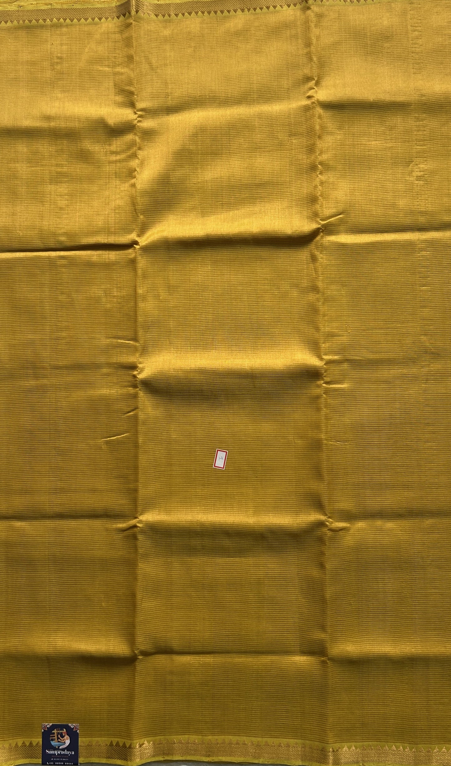 Mangalagiri Plain Pattu Saree Mustard colored complemented with a Zari Border. - Sampradaya Designer Studio