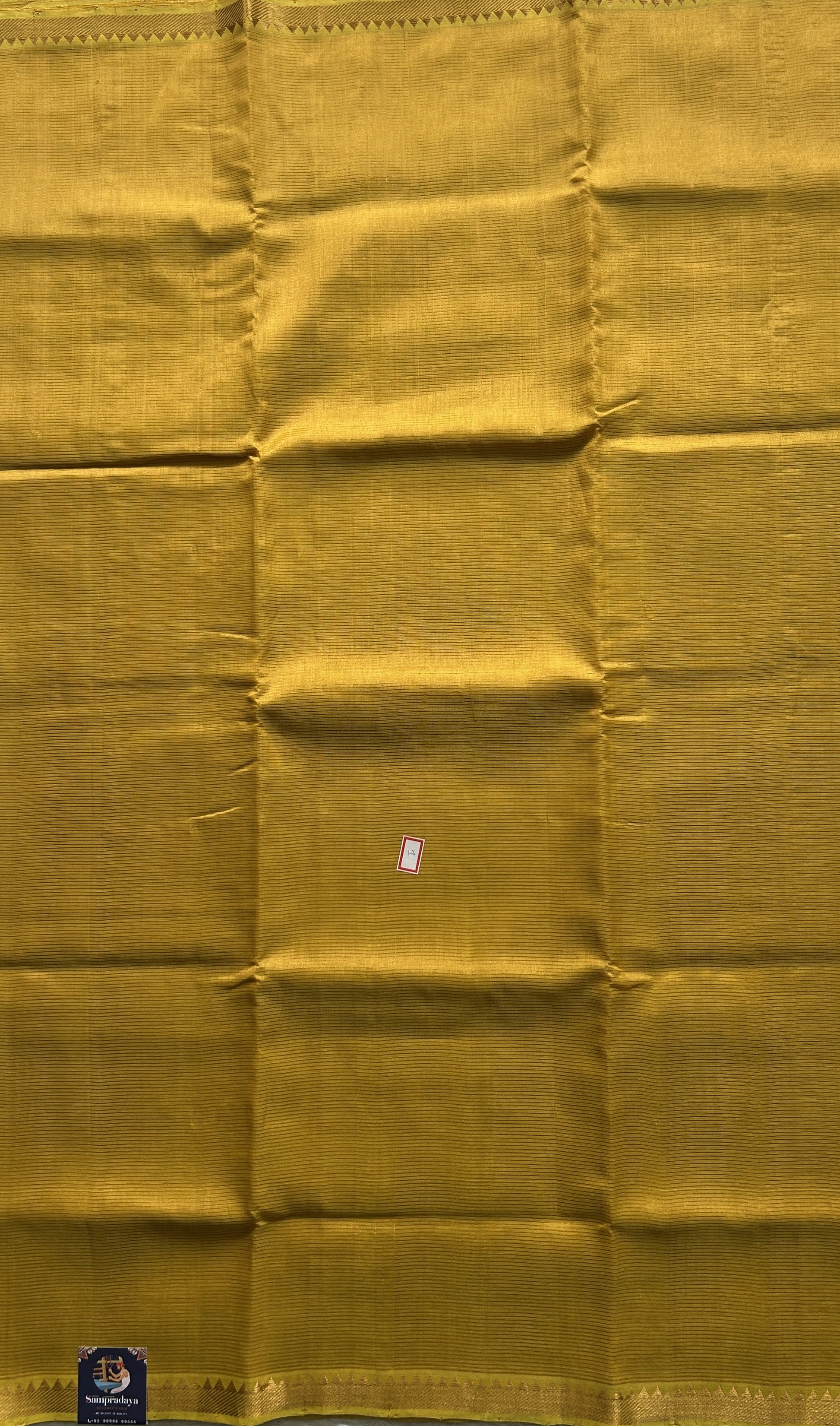 Mangalagiri Plain Pattu Saree Mustard colored complemented with a Zari Border. - Sampradaya Designer Studio