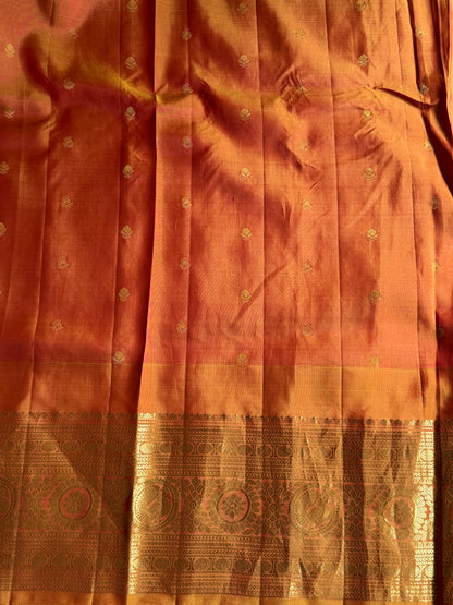 Orange Gadwal Pure Silk Saree (Powerloom) With Gold Zari Border — Silk Mark Certified - Sampradaya Designer Studio
