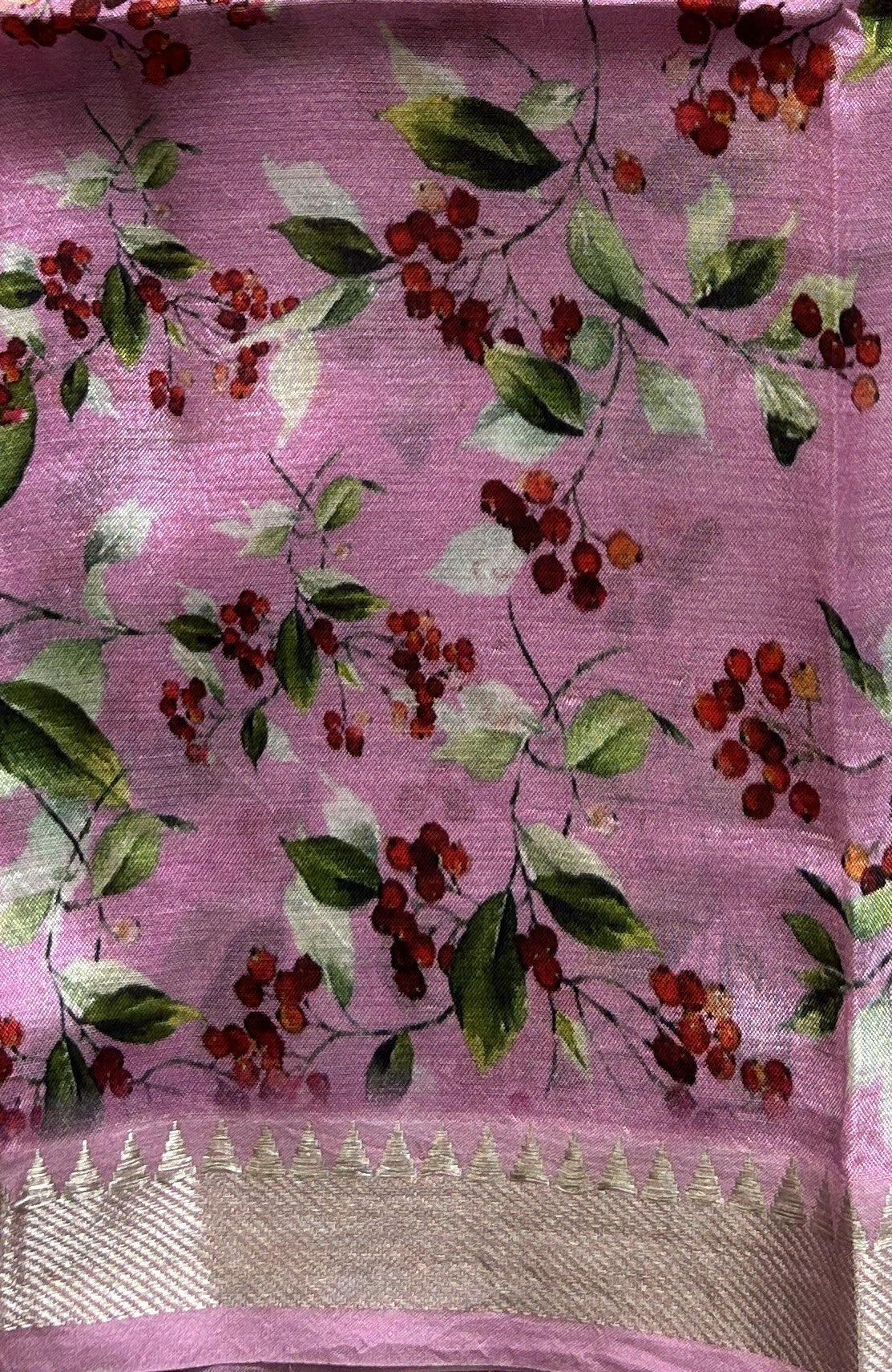 Mangalagiri Plain Pattu Saree Pink colored complemented with a Zari Border. - Sampradaya Designer Studio