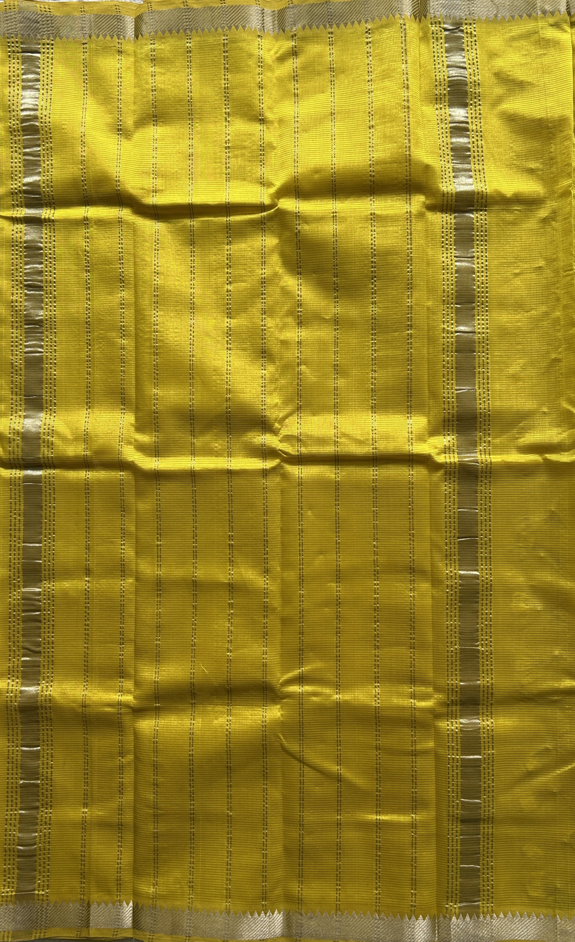 Mangalagiri Plain Pattu Saree Yellow colored complemented with a Zari Border. - Sampradaya Designer Studio