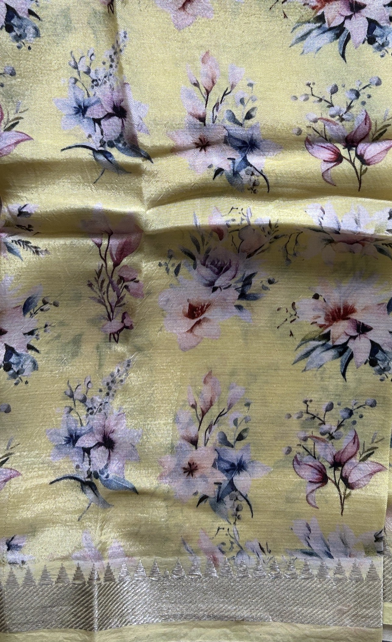 Mangalagiri Plain Pattu Saree Yellow colored complemented with a Zari Border. - Sampradaya Designer Studio