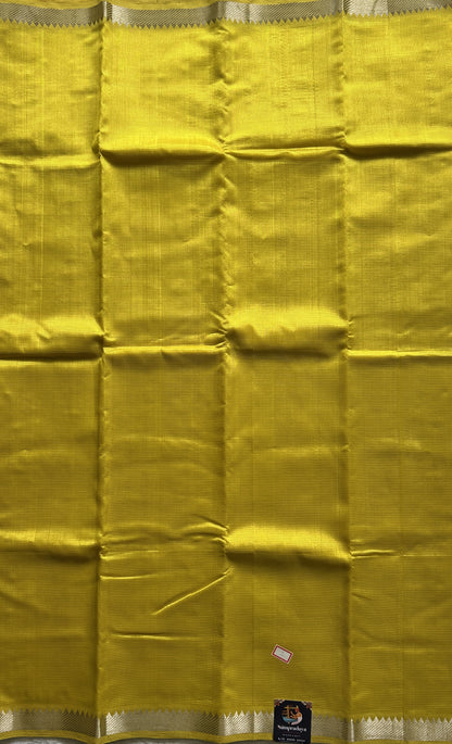 Mangalagiri Plain Pattu Saree Yellow colored complemented with a Zari Border. - Sampradaya Designer Studio