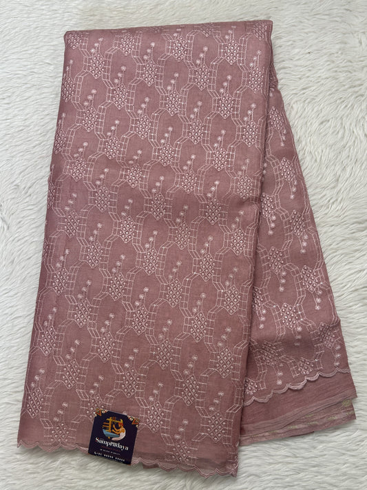 Banarasi Kora Silk Saree Onion Pink Colored Complemented with a Scallop Border. - Sampradaya Designer Studio